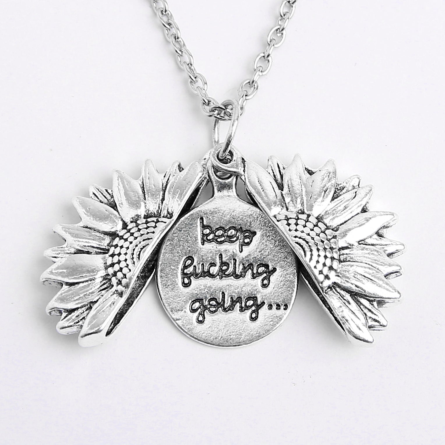 Jewelry Alloy Flowers Can Be Opened Sunflower Engraved Letters Smear Necklace