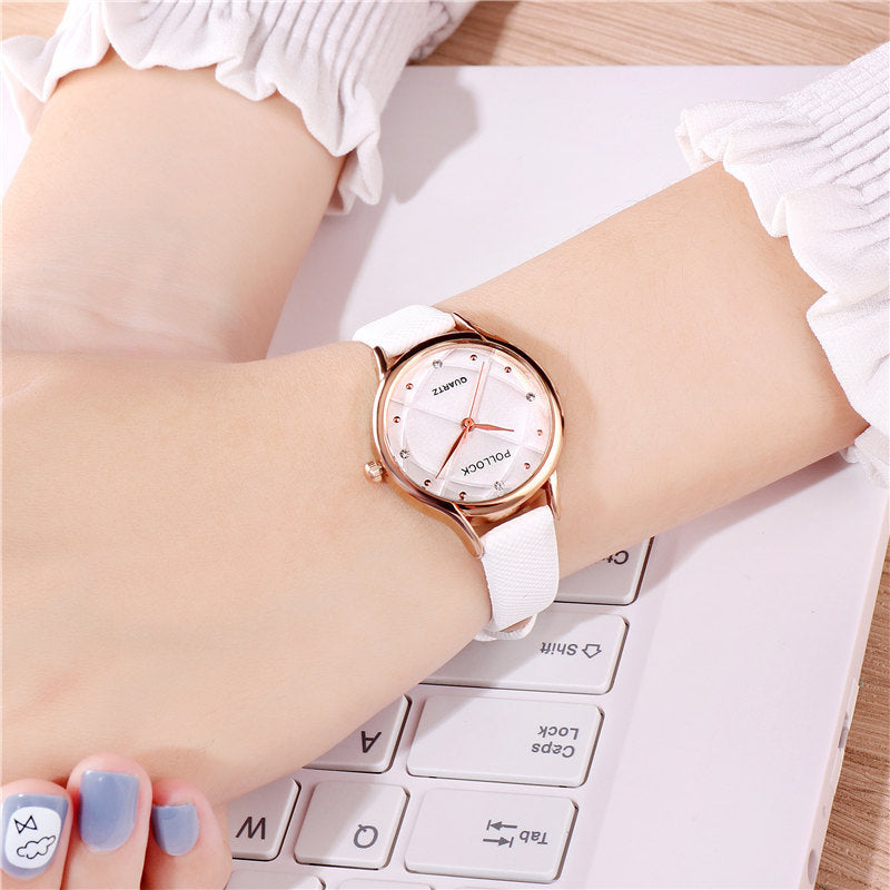 Pollock Fashion Ladies Watch Trend Rhinestone Simple Belt Small Women's Watch Fashion Business Quartz Women's Watch