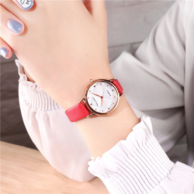 Pollock Fashion Ladies Watch Trend Rhinestone Simple Belt Small Women's Watch Fashion Business Quartz Women's Watch