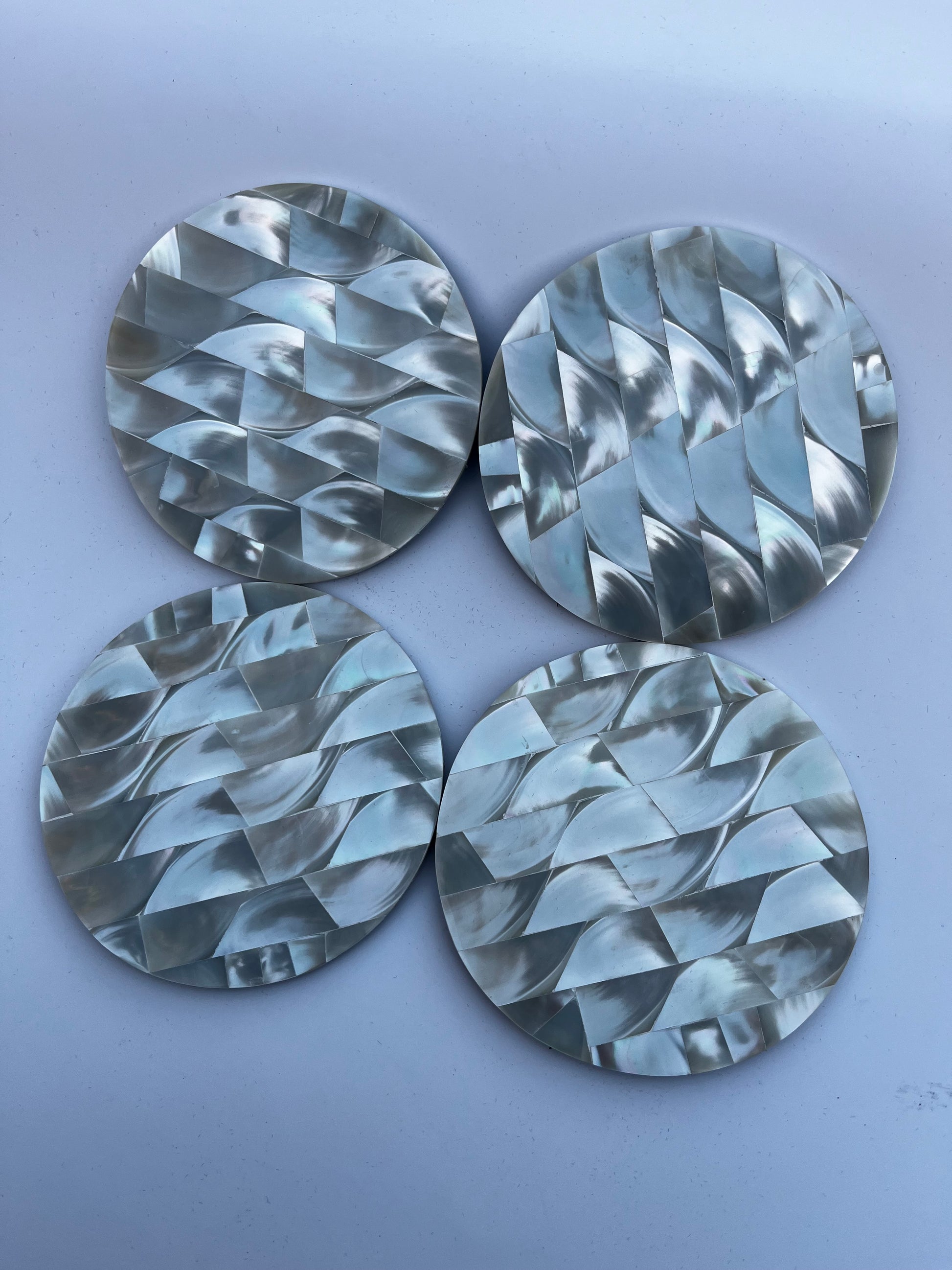 Handmade Mother of Pearl Non-Slip Round shape Coasters - Set of 4 11 cm