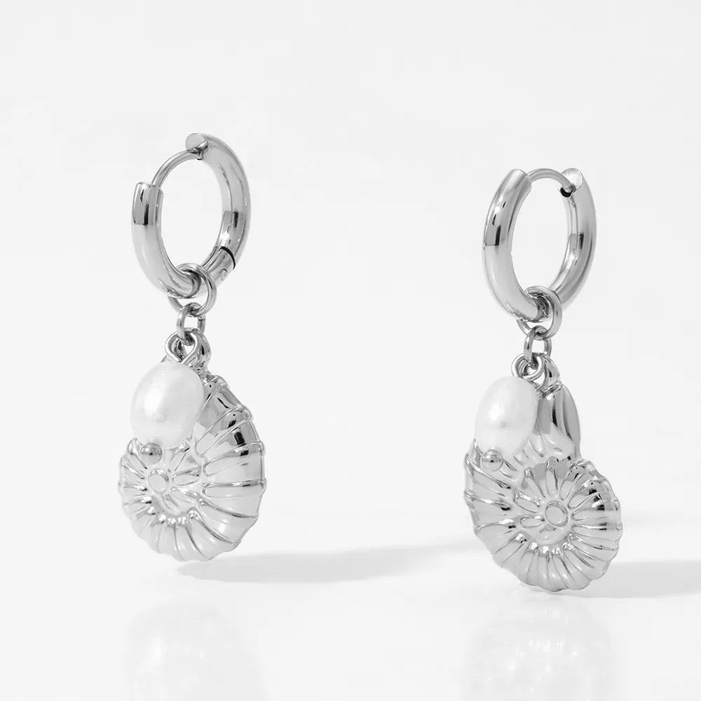 Marine Style Beach Starfish Conch Shell Drop Earrings – 304 Stainless Steel