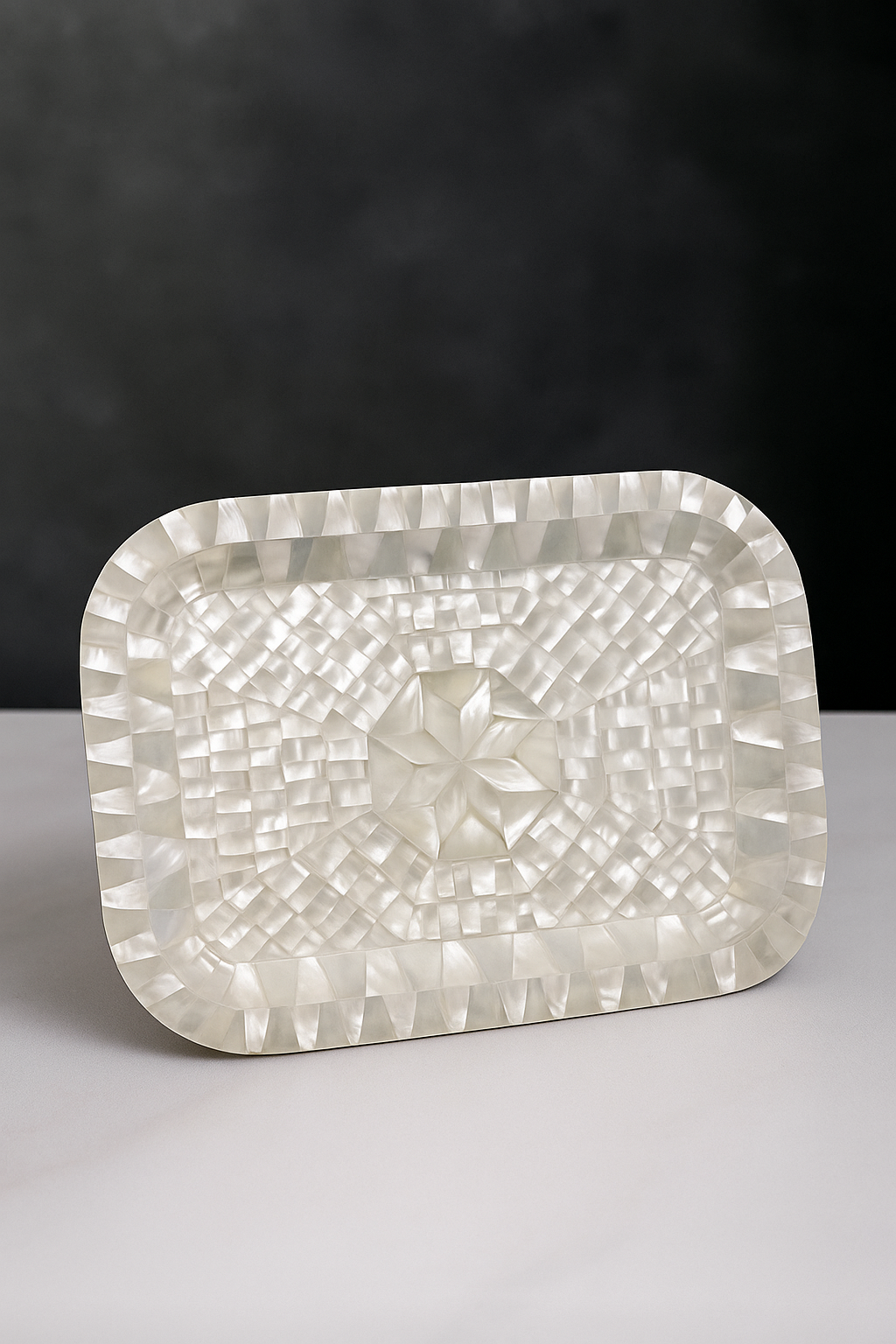 Handmade Mother of Pearl Serving Tray with Cherry Wood Base – Elegant Food Tray