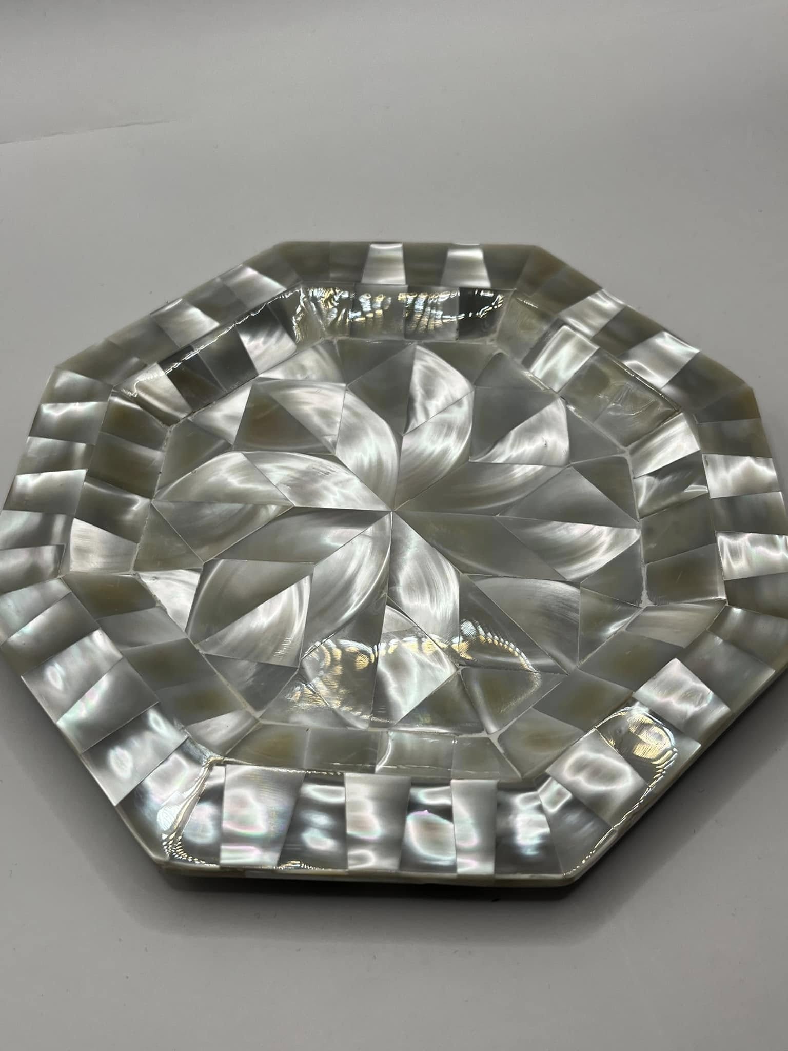 Handmade Mother of Pearl Octagon Plate - Smooth & Shiny 16cm Decorative Dish