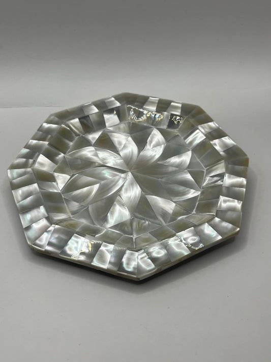 Handmade Mother of Pearl Octagon Plate - Smooth & Shiny 16cm Decorative Dish 19cm