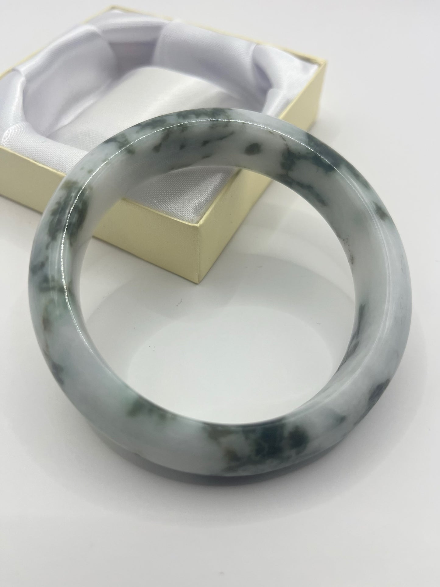 Hand-Carved Burmese Jadeite Jade Bangle – Forest Green, Emerald, and Milky White | Authentic Grade A Jade Bracelet