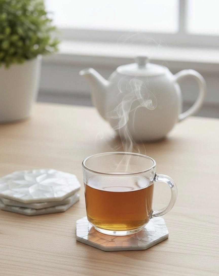 Mother of Pearl Coasters Set of 4 Handmade 10cm Luxury Drink Table Coasters Shell Decor