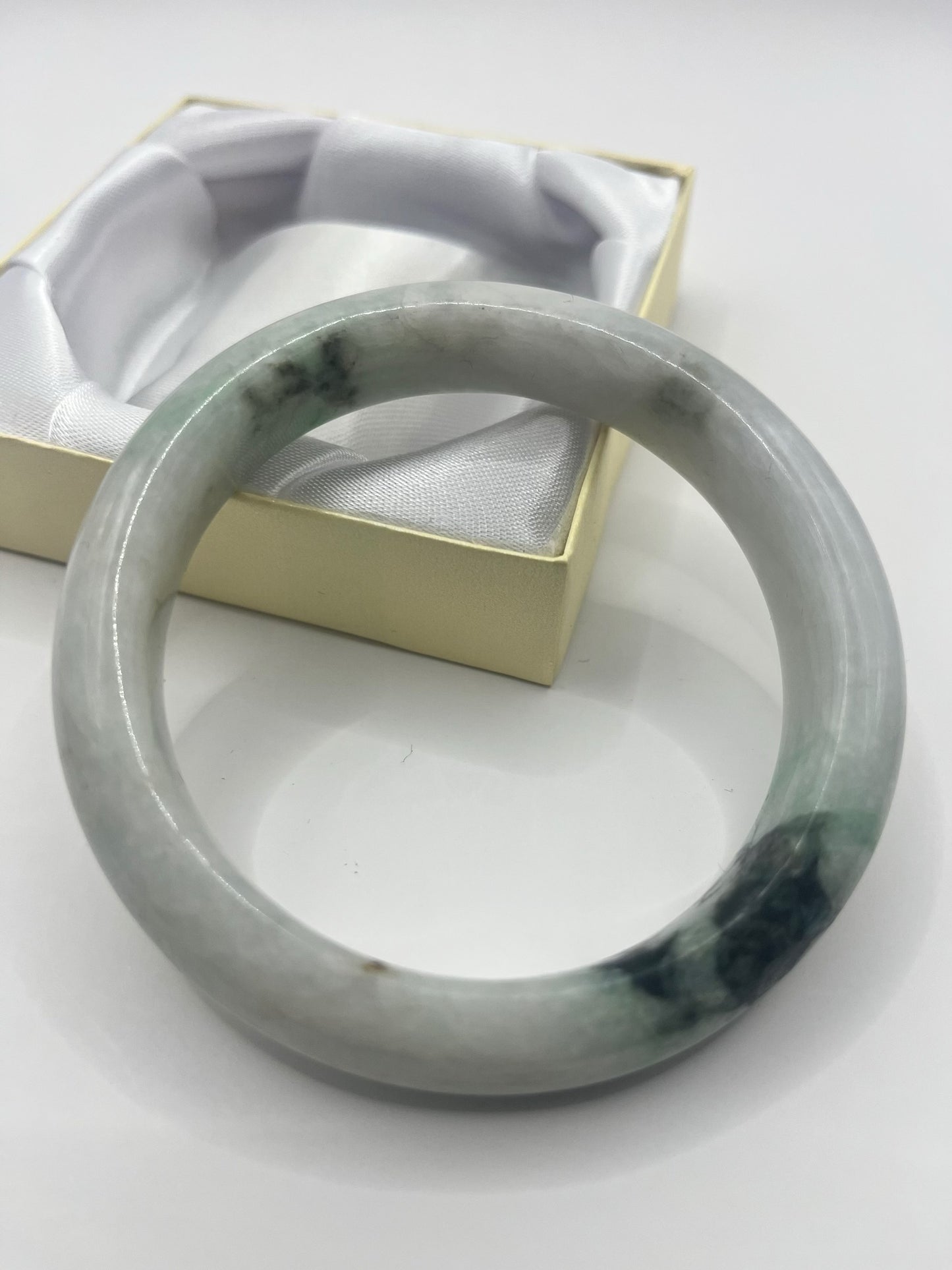 Hand-Carved Burmese Jadeite Jade Bangle – Forest Green, Emerald, and Milky White | Authentic Grade A Jade Bracelet