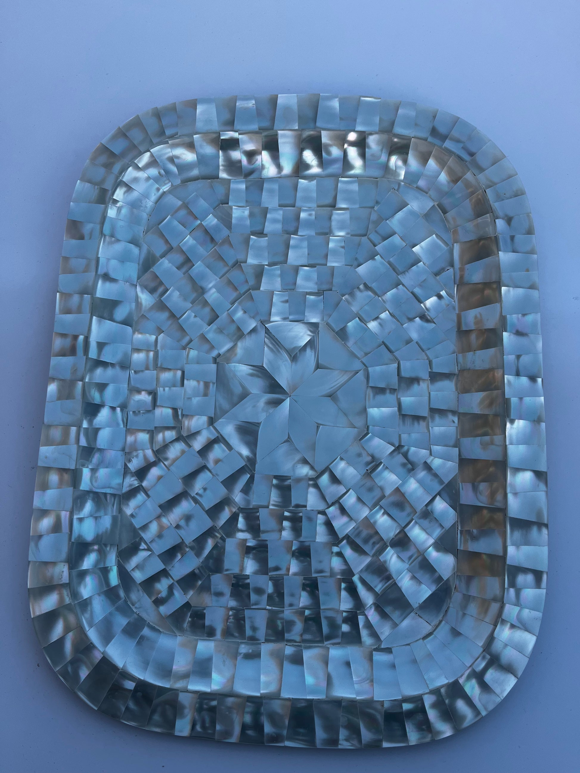 Handmade Mother of Pearl Serving Tray with Cherry Wood Base – Elegant Food Tray