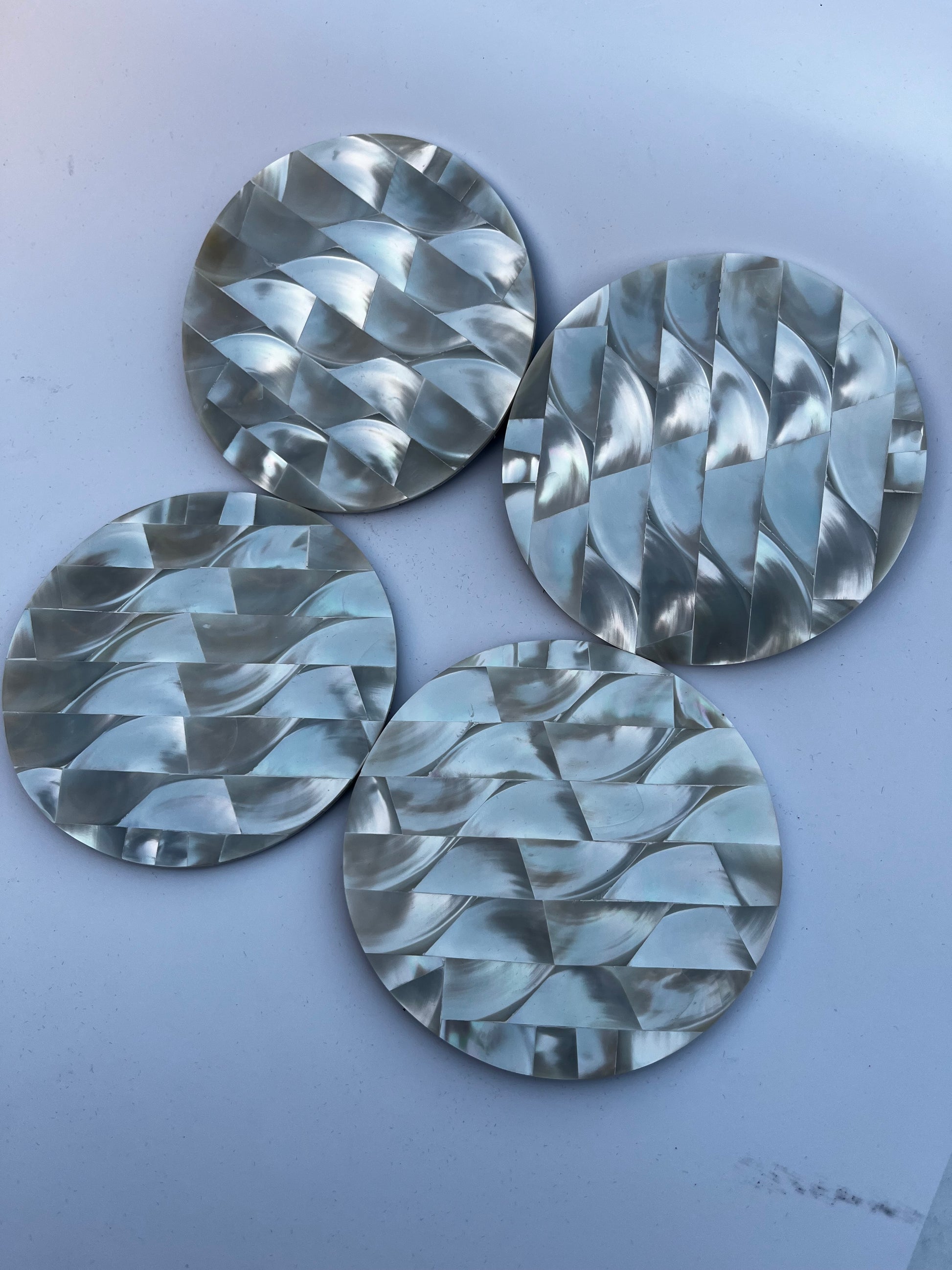 Handmade Mother of Pearl Non-Slip Round shape Coasters - Set of 4 11 cm