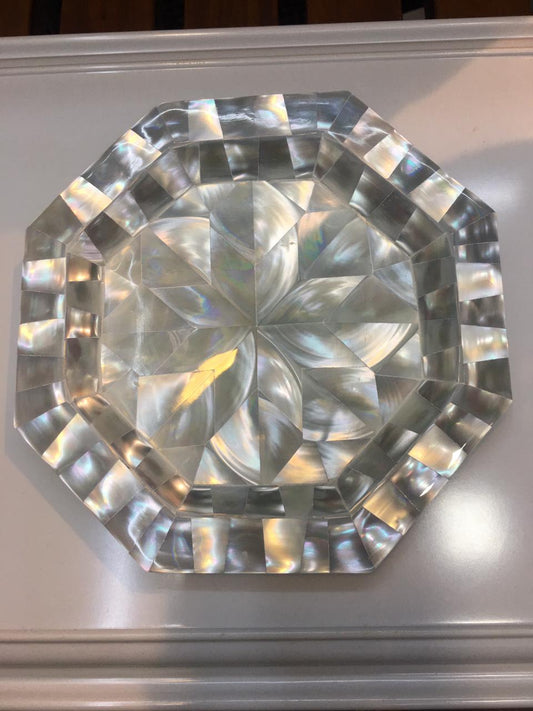 Handmade Mother of Pearl Octagon Plate - Smooth & Shiny 16cm Decorative Dish