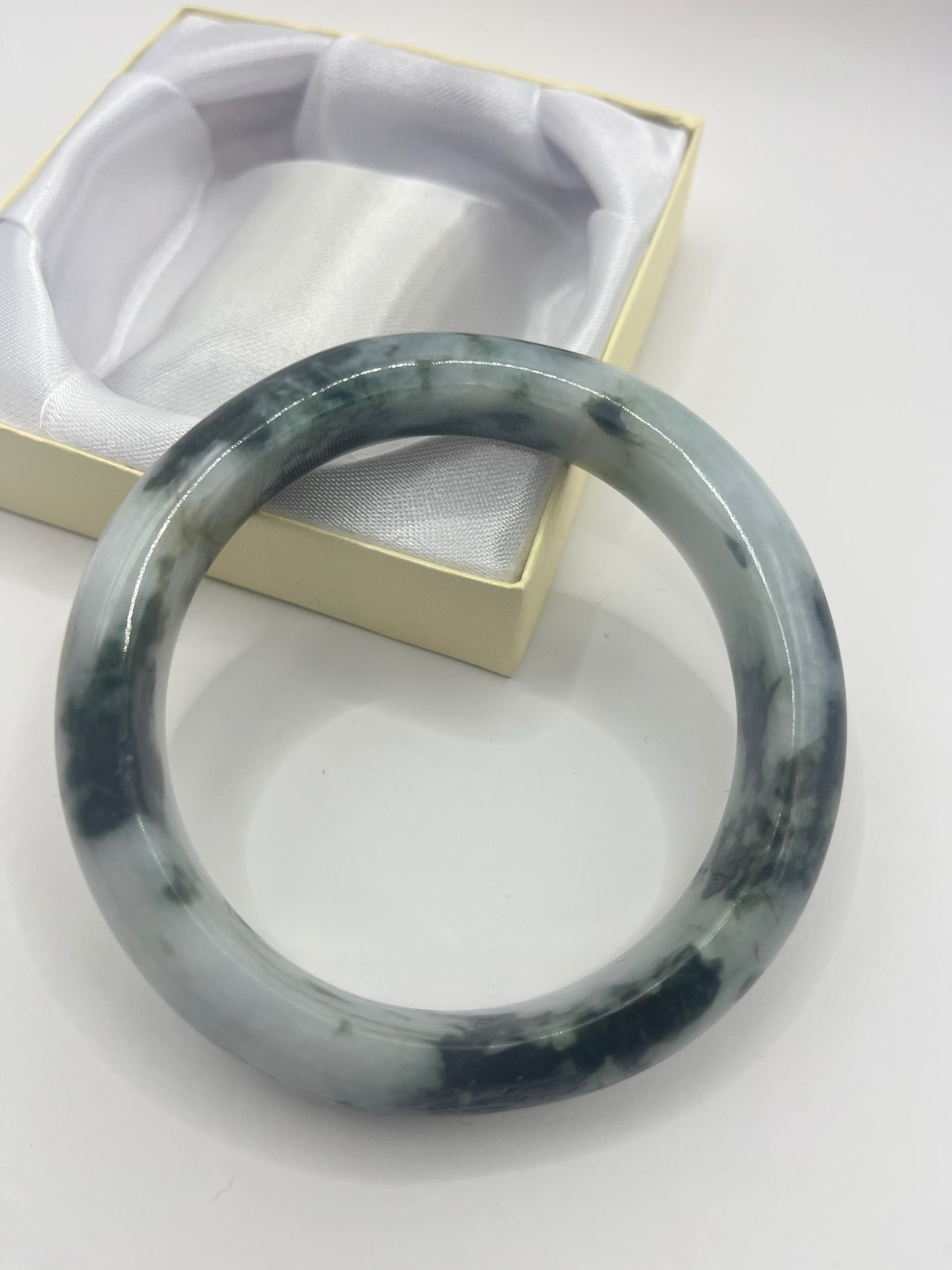 Hand-Carved Burmese Jadeite Jade Bangle – Forest Green, Emerald, and Milky White | Authentic Grade A Jade Bracelet