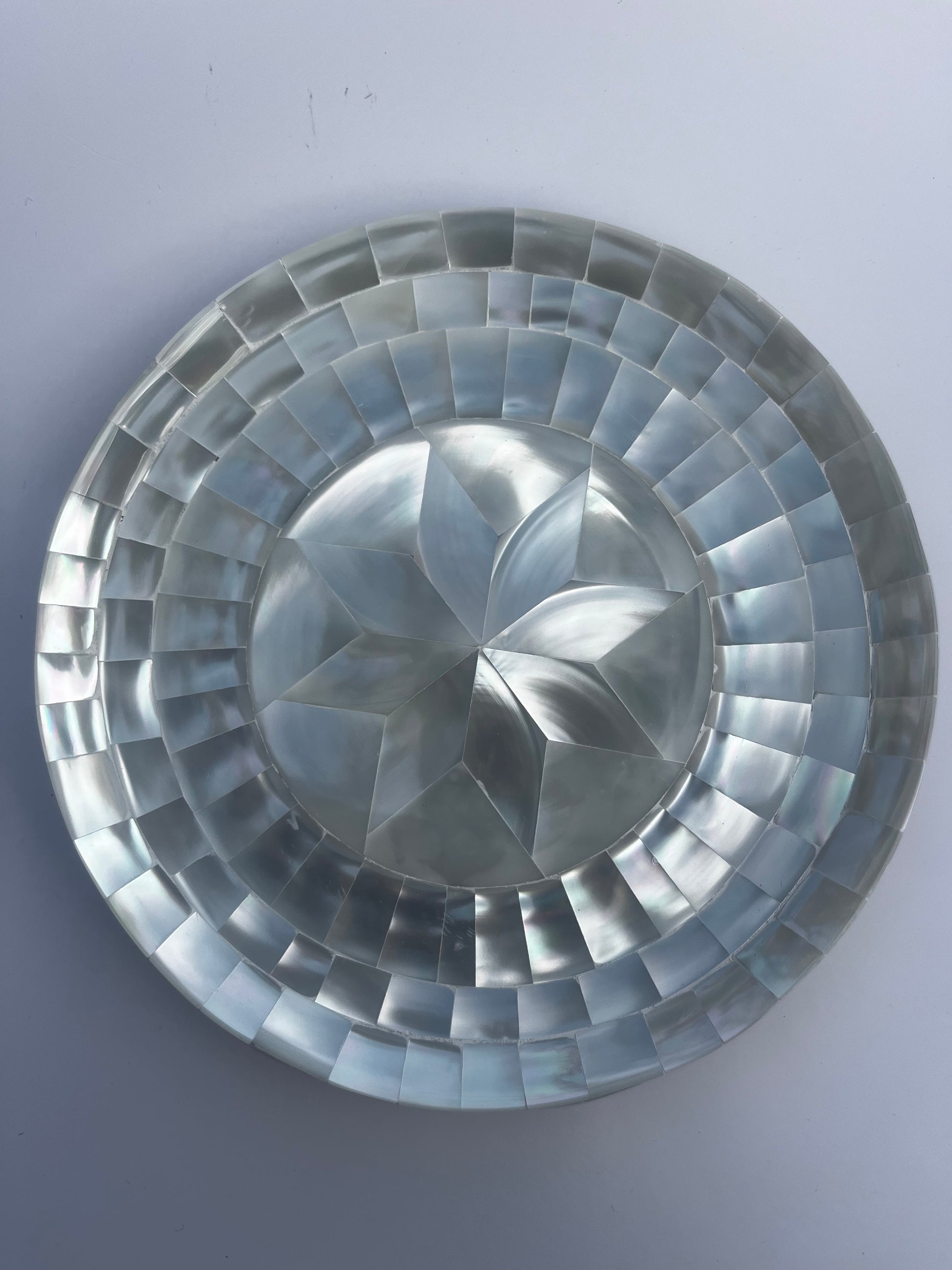 Handcrafted Mother of Pearl Small Round Plate, 16 cm – Elegant Wooden Base Decorative Plate for Home & Kitchen