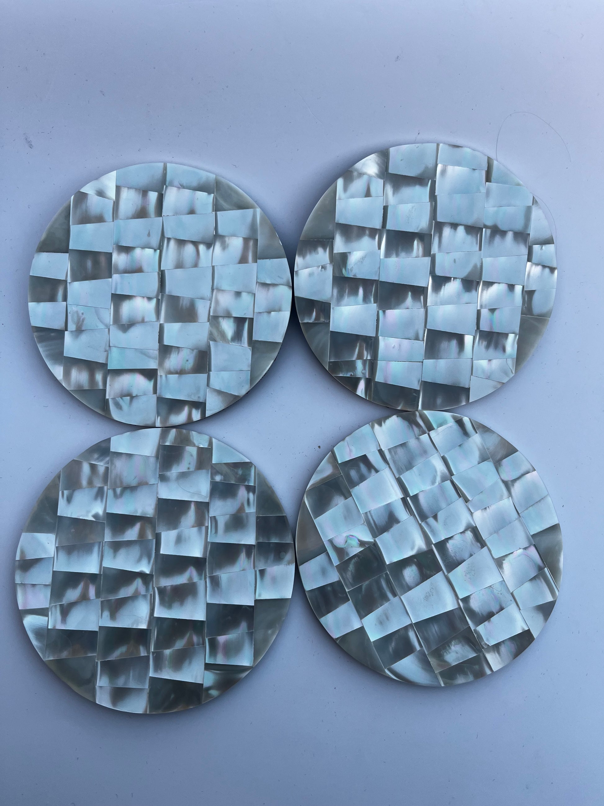 Handmade Mother of Pearl Non-Slip Round shape Coasters - Set of 4 11 cm