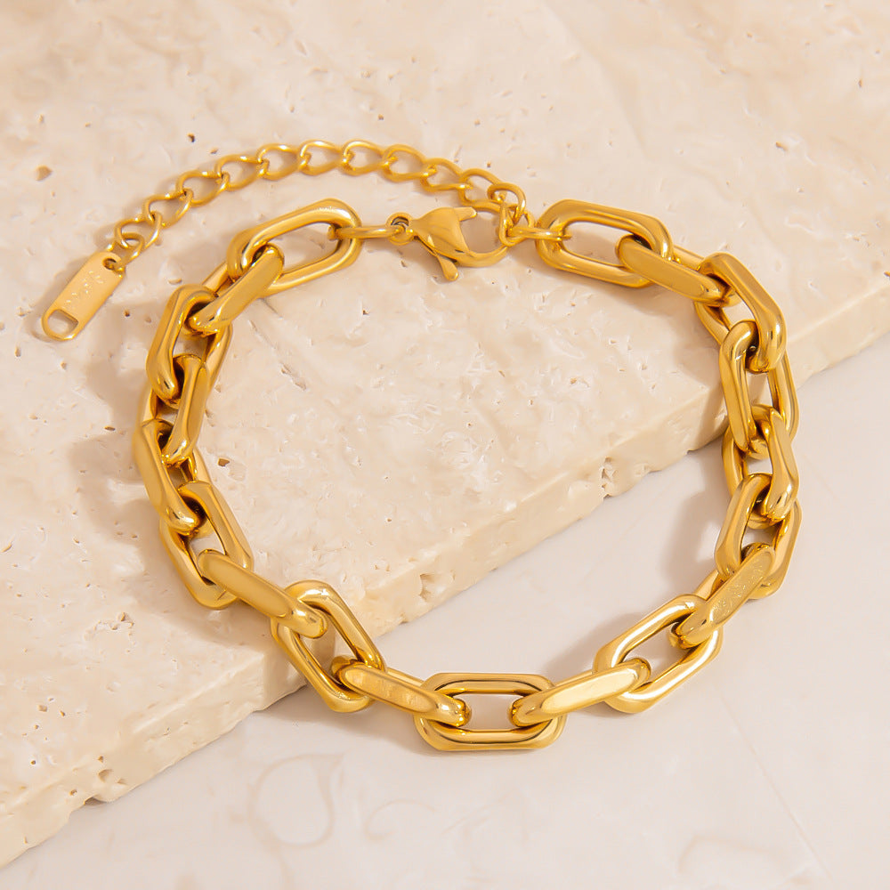 Stainless Steel Plain Chain Niche Versatile High-End Jewelry Cuban Chain DIY 18K Gold Color-Preserving Bracelet For Women