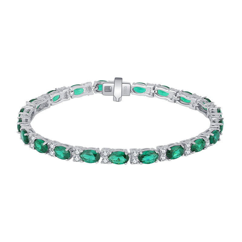 Women’s S925 Silver Bracelet with Blue Gemstones – Elegant Crystal Tennis Design