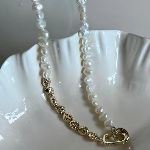 5-6mm Freshwater Pearl Irregular Baroque Necklace 14K Gold Irregular Accessories Length 42cm