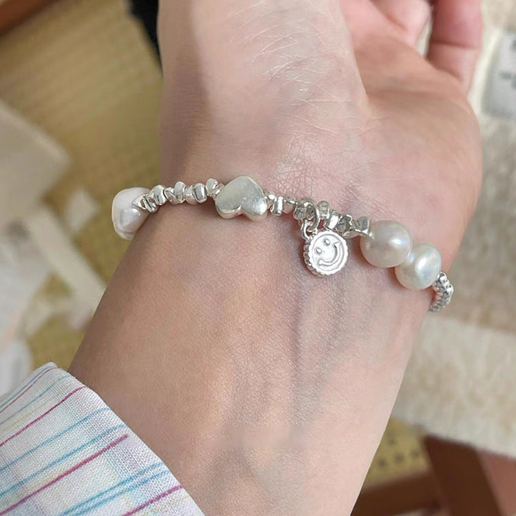 Broken Silver Metal Freshwater Pearl Bracelet Women's Niche Retro Personality Simple Versatile Temperament Bracelet Cold Style