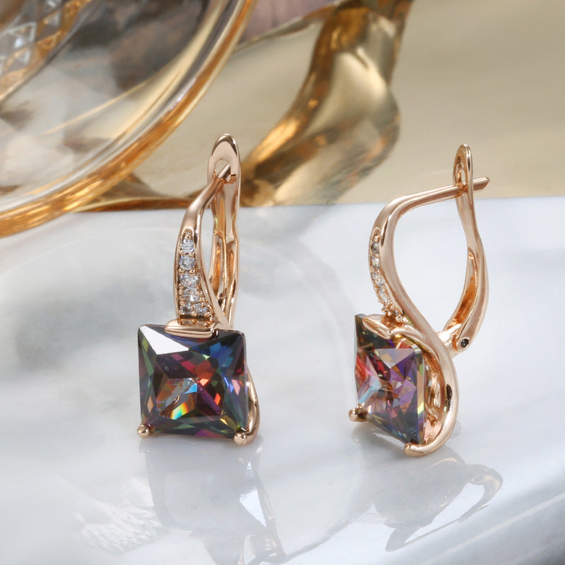 Women's Retro Fashion Earrings With Colorful Zircon