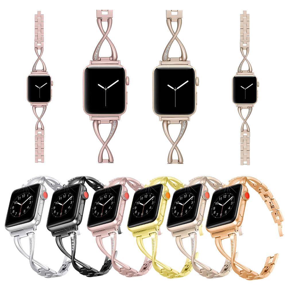 Suitable For Apple Metal Strap Apple Watchse/654X Type Diamond-encrusted Alloy Stainless Steel Watch Strap