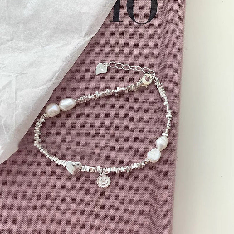 Broken Silver Metal Freshwater Pearl Bracelet Women's Niche Retro Personality Simple Versatile Temperament Bracelet Cold Style