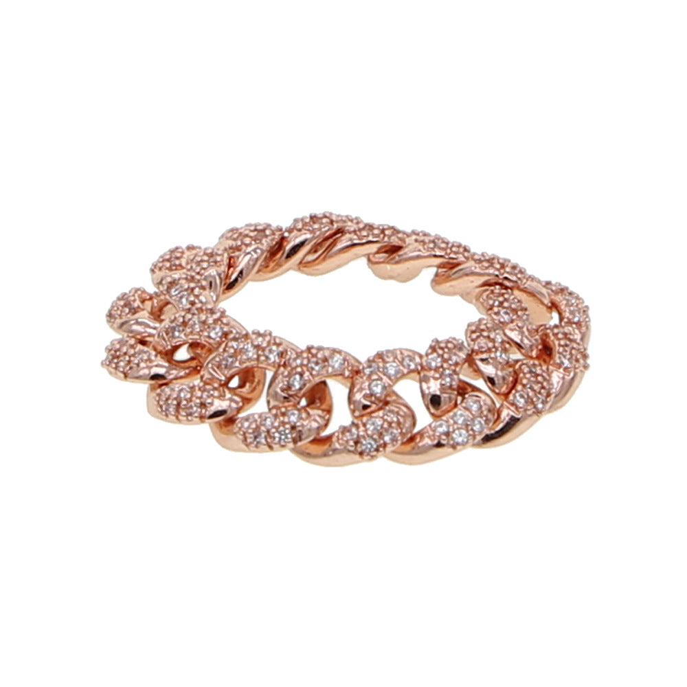 Fashion Hip-hop Zircon Cuban Chain Ring Full Of Zircon Electroplating Real Gold Tide European And American New Rings