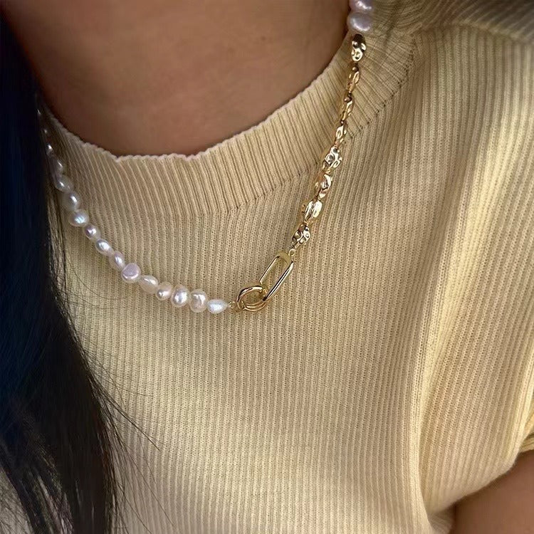 5-6mm Freshwater Pearl Irregular Baroque Necklace 14K Gold Irregular Accessories Length 42cm