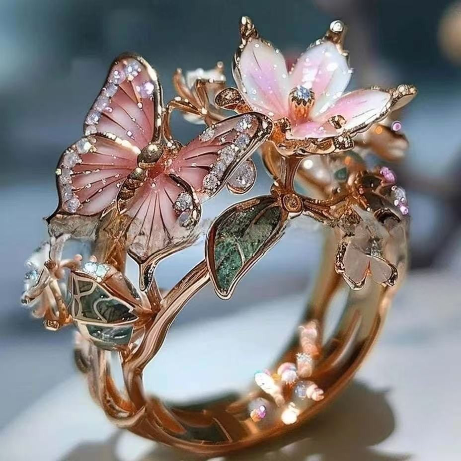 New Product Butterfly Flower Women&#039;s Open Ring Decorative Fashion Ring Oil Drop Ring
