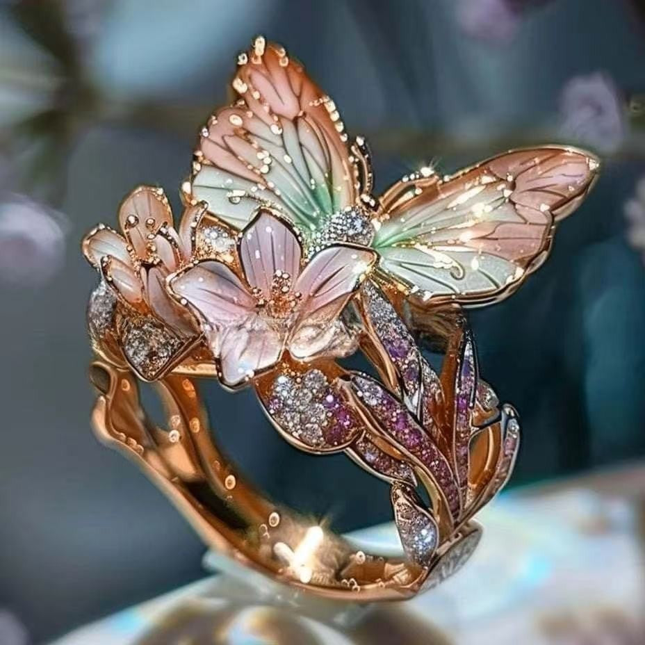 New Product Butterfly Flower Women&#039;s Open Ring Decorative Fashion Ring Oil Drop Ring