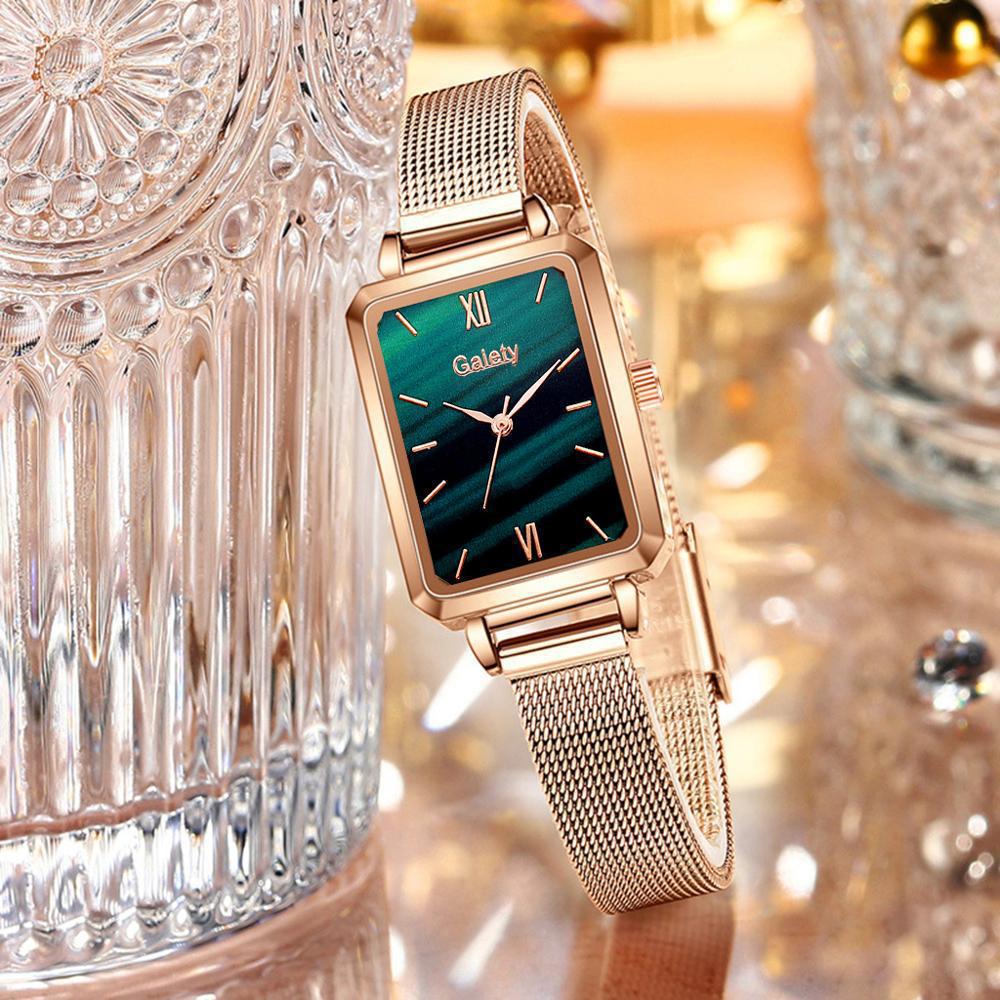 Fashion New Women's Watch Alloy Mesh Belt Small Green Watch Ladies Square Head Quartz Watch Women's Watch
