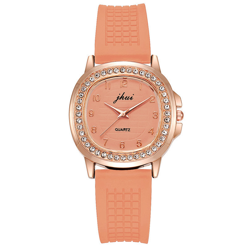 Women's Square Silicone Strap Digital Grid Dial Quartz Watch Fashion Trend Ladies Watch