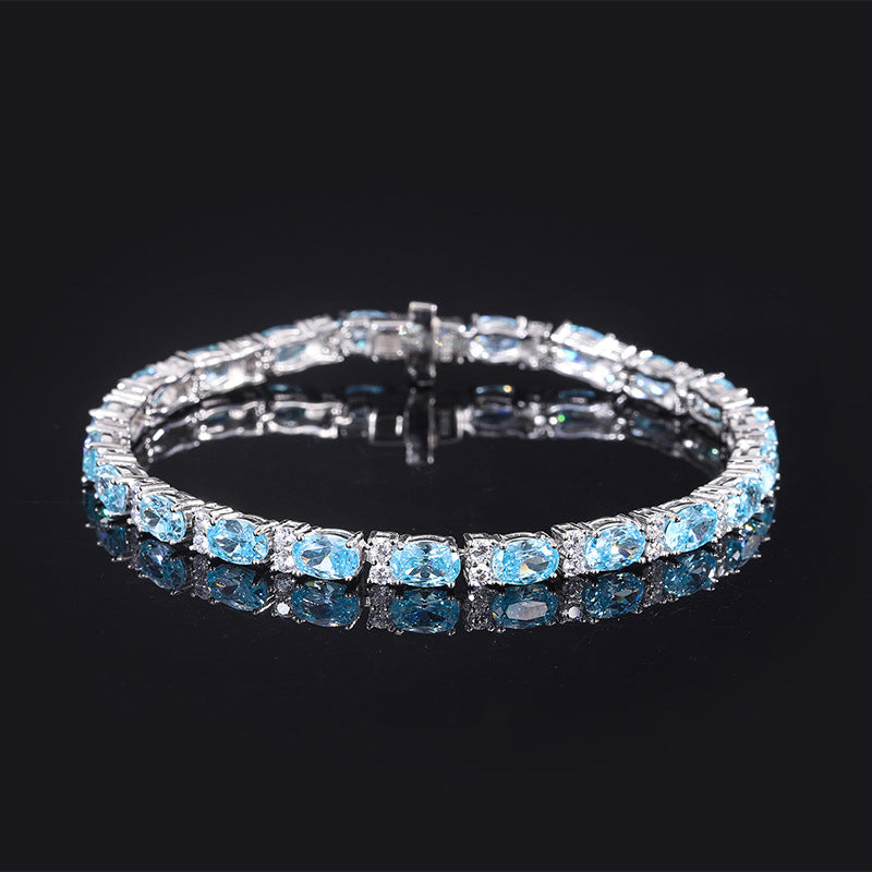 Women’s S925 Silver Bracelet with Blue Gemstones – Elegant Crystal Tennis Design