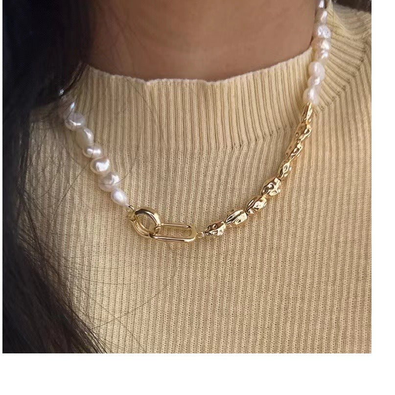 5-6mm Freshwater Pearl Irregular Baroque Necklace 14K Gold Irregular Accessories Length 42cm