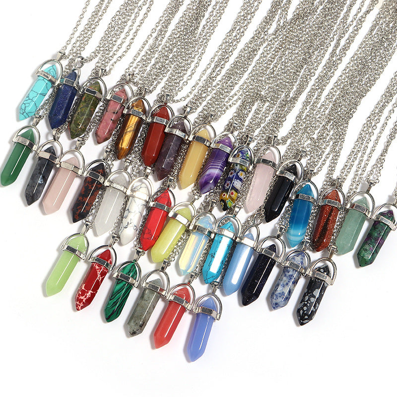Natural Stone Crystal Lucky Hexagon Pendant Necklace Men And Women Fashion Couple Accessories