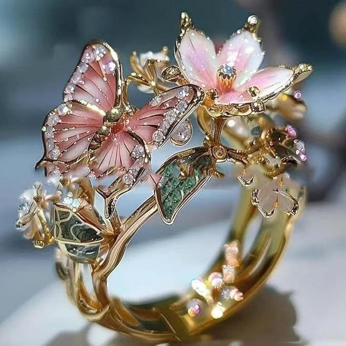 New Product Butterfly Flower Women&#039;s Open Ring Decorative Fashion Ring Oil Drop Ring