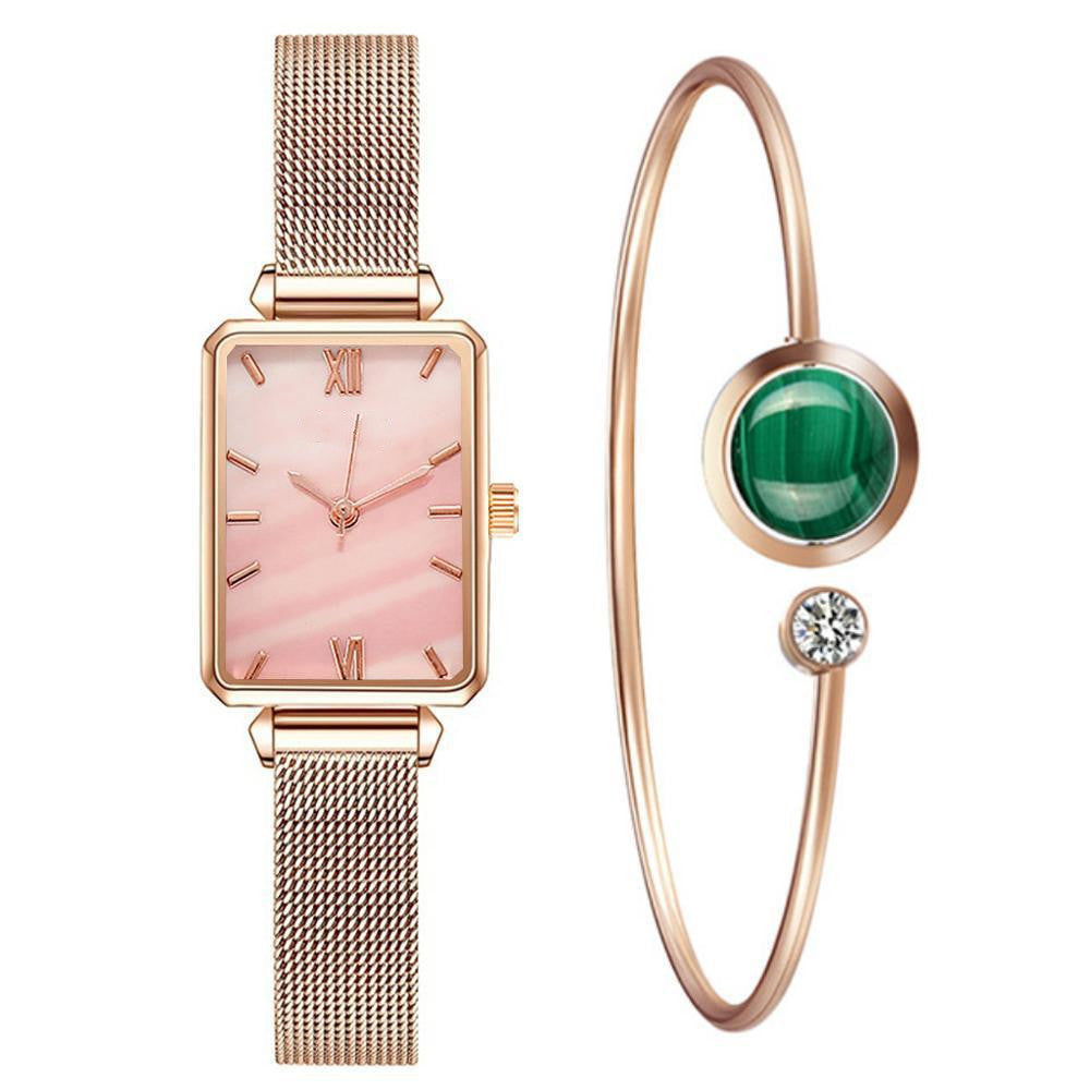 Fashion New Women's Watch Alloy Mesh Belt Small Green Watch Ladies Square Head Quartz Watch Women's Watch