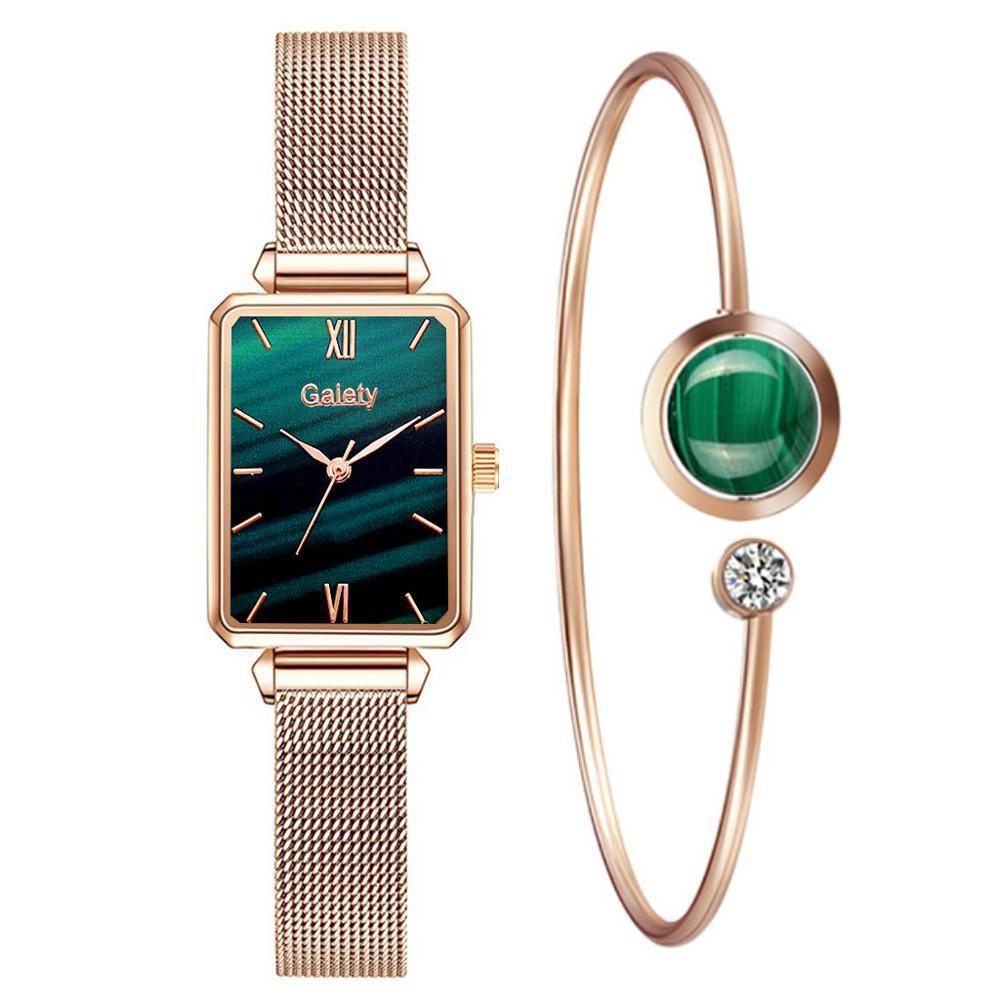 Fashion New Women's Watch Alloy Mesh Belt Small Green Watch Ladies Square Head Quartz Watch Women's Watch