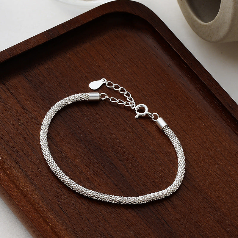 S925 Sterling Silver Sparkling Cylinder Mesh Bracelet Women&#039;s Light Luxury Ins Niche Simple Italian Plain Chain Bracelet