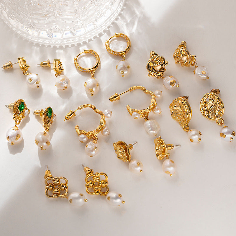 Brass Gold-plated Real Pearl Earrings