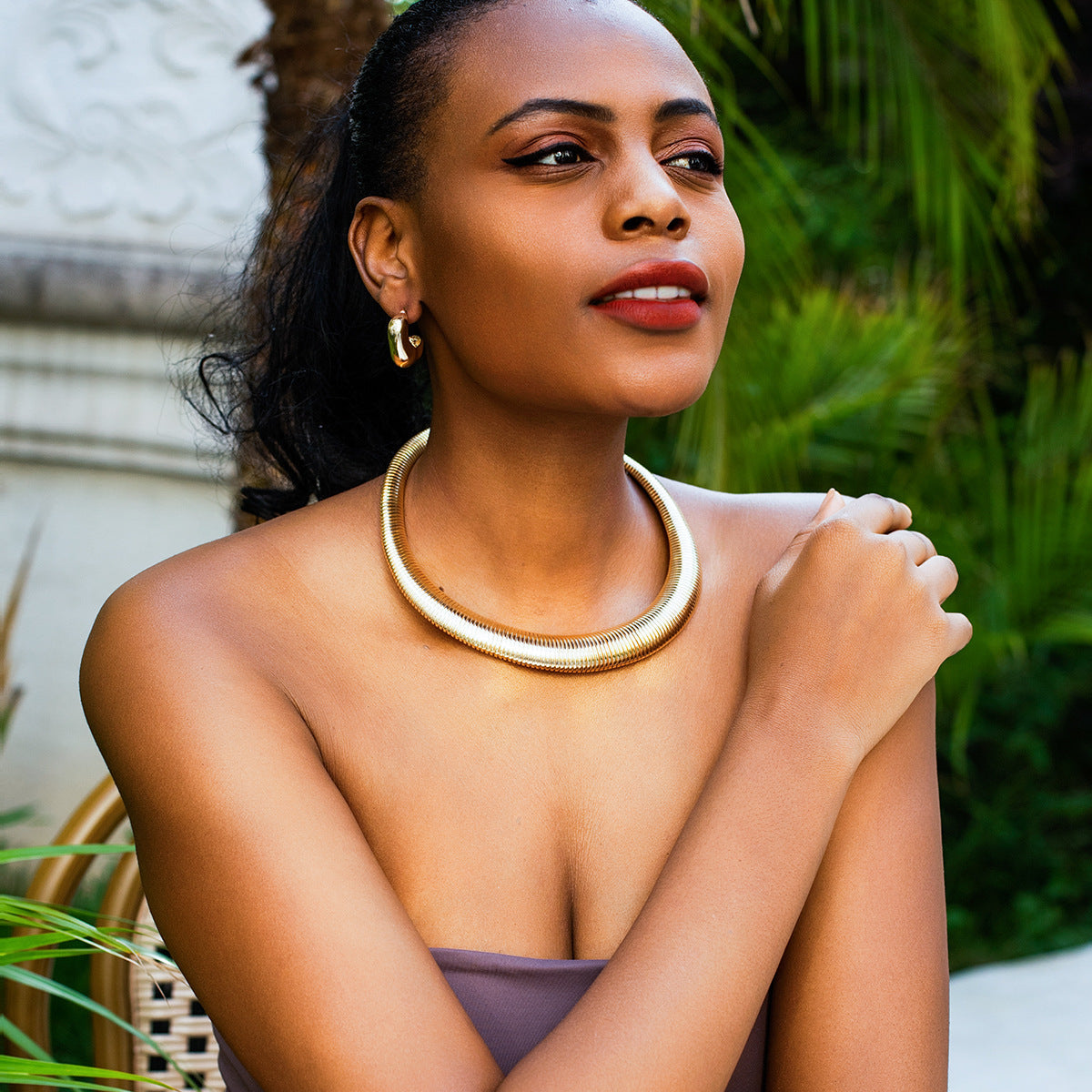 European And American Cross-border Jewelry Simple Fashion Multi-layer Collar Women Necklace Chocker Hip-hop Exaggerated Snake Bone Chain