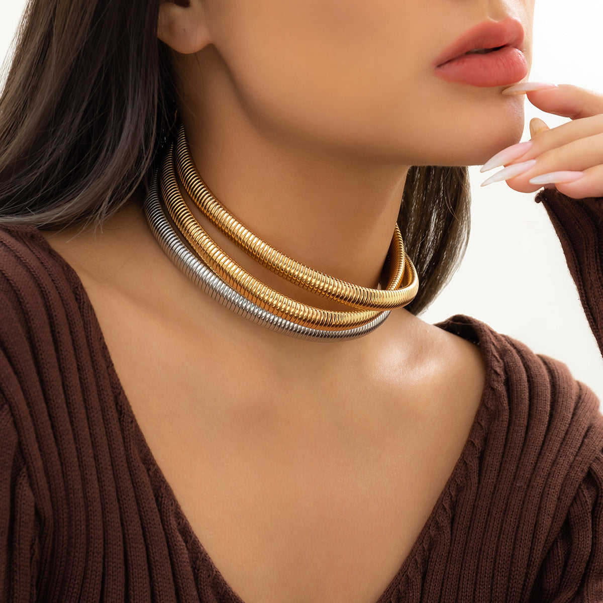 European And American Cross-border Jewelry Simple Fashion Multi-layer Collar Women Necklace Chocker Hip-hop Exaggerated Snake Bone Chain