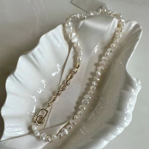 5-6mm Freshwater Pearl Irregular Baroque Necklace 14K Gold Irregular Accessories Length 42cm