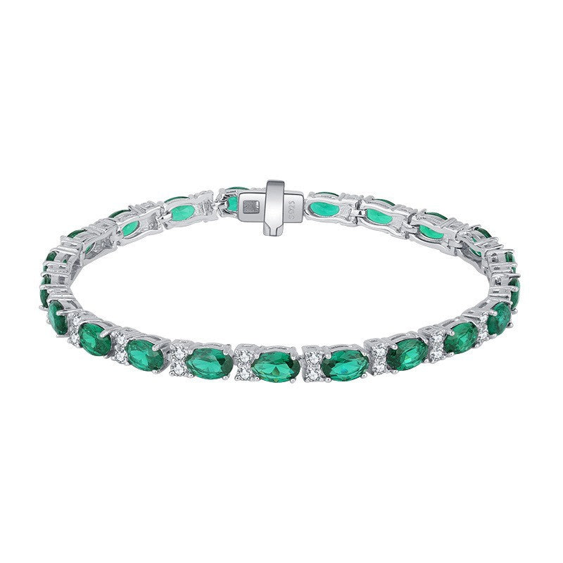 Women’s S925 Silver Bracelet with Blue Gemstones – Elegant Crystal Tennis Design