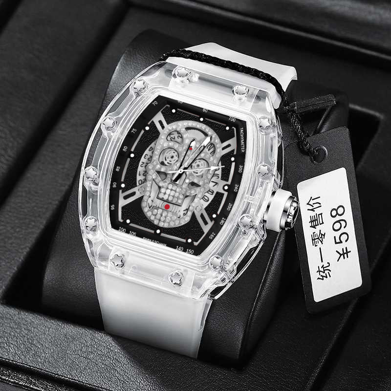 New High-Looking Fashionable Non-Mechanical Transparent Ghost Head Barrel-Shaped Men&#039;s Watch