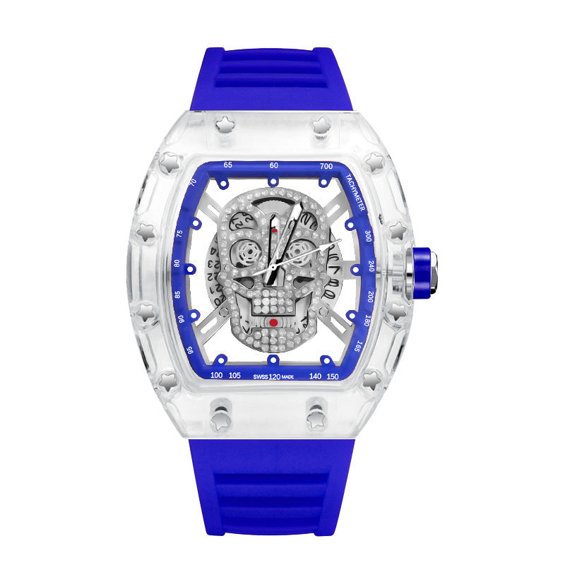 New High-Looking Fashionable Non-Mechanical Transparent Ghost Head Barrel-Shaped Men&#039;s Watch