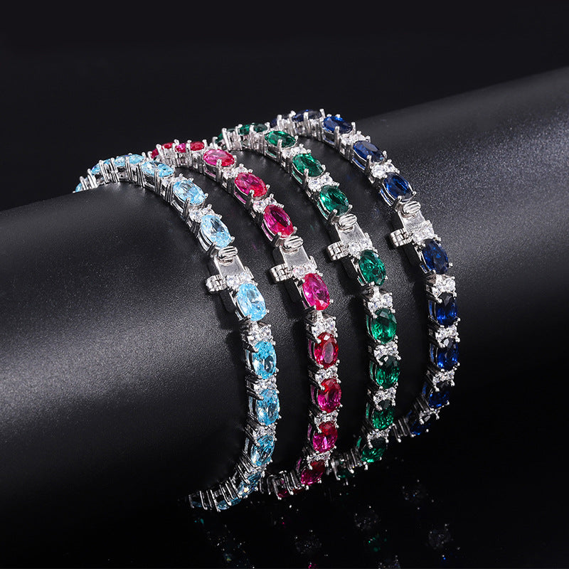 Women’s S925 Silver Bracelet with Blue Gemstones – Elegant Crystal Tennis Design