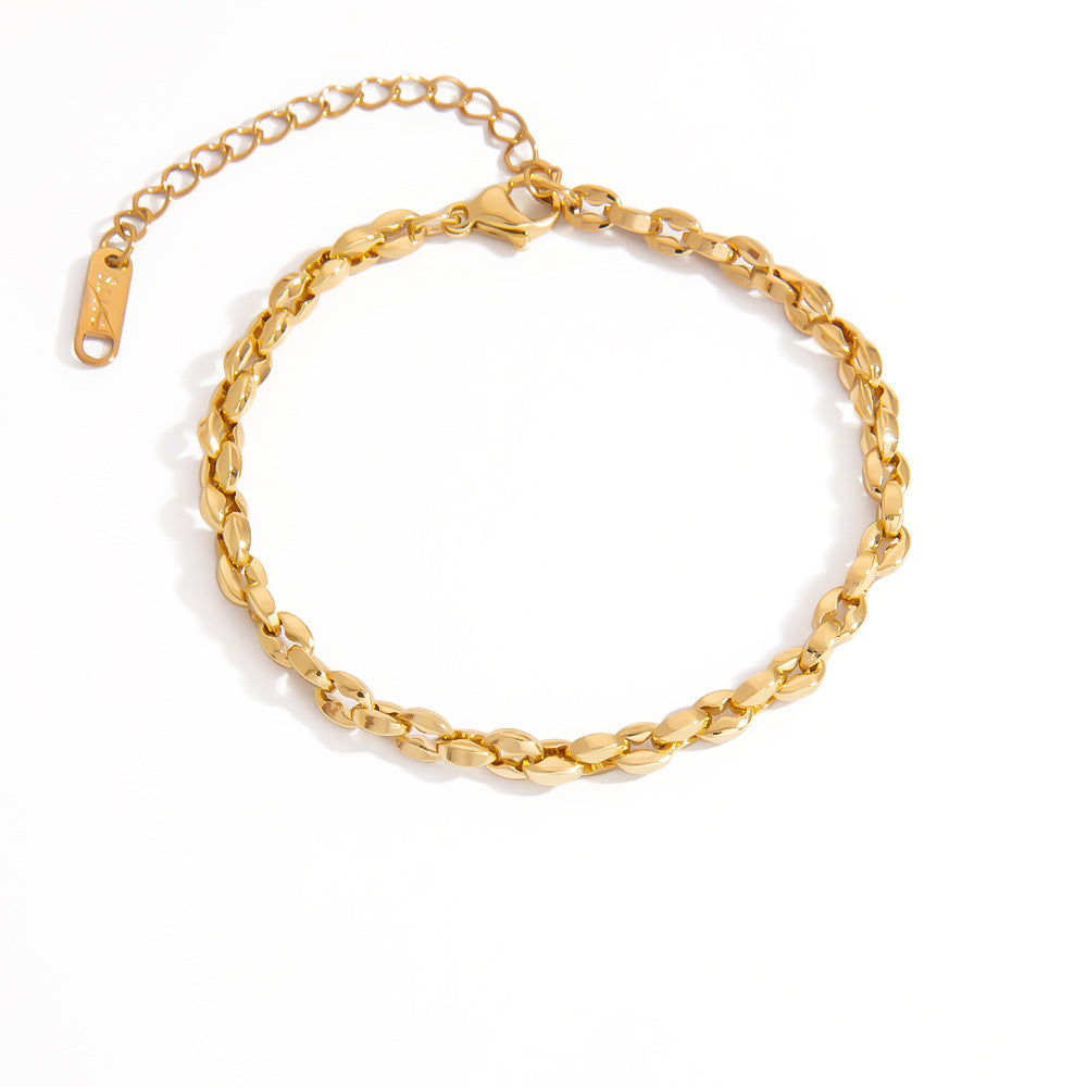 Stainless Steel Plain Chain Niche Versatile High-End Jewelry Cuban Chain DIY 18K Gold Color-Preserving Bracelet For Women