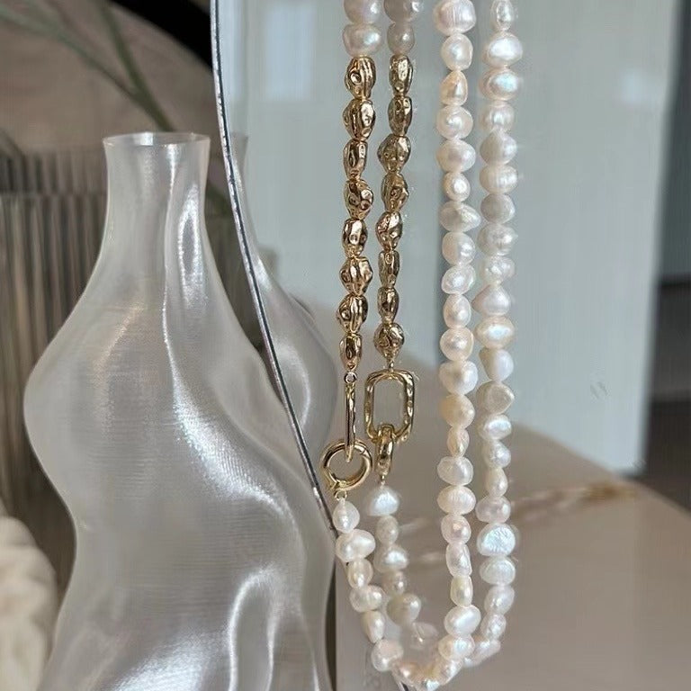 5-6mm Freshwater Pearl Irregular Baroque Necklace 14K Gold Irregular Accessories Length 42cm