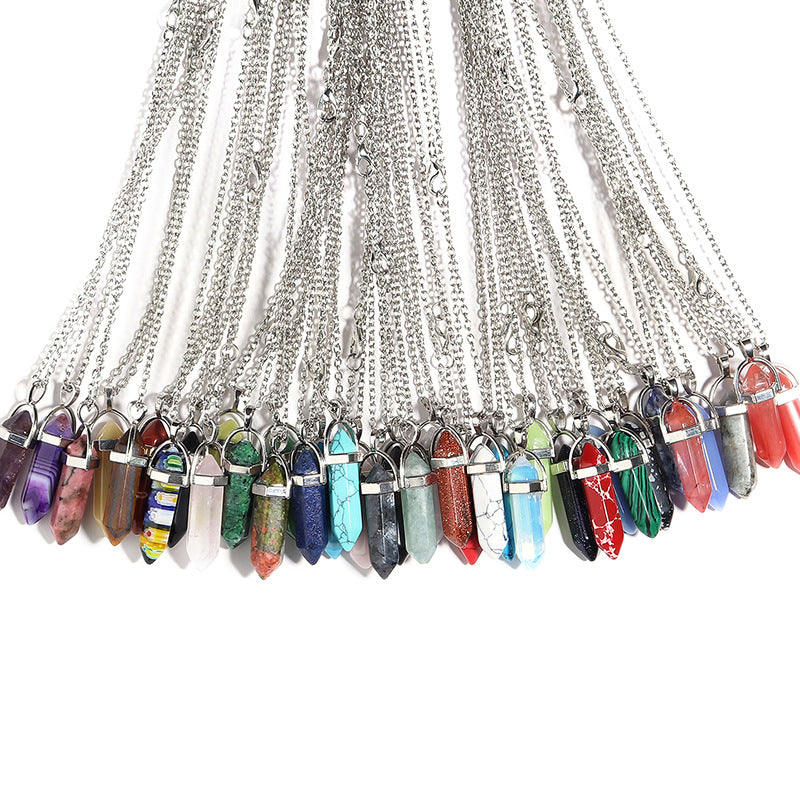 Natural Stone Crystal Lucky Hexagon Pendant Necklace Men And Women Fashion Couple Accessories
