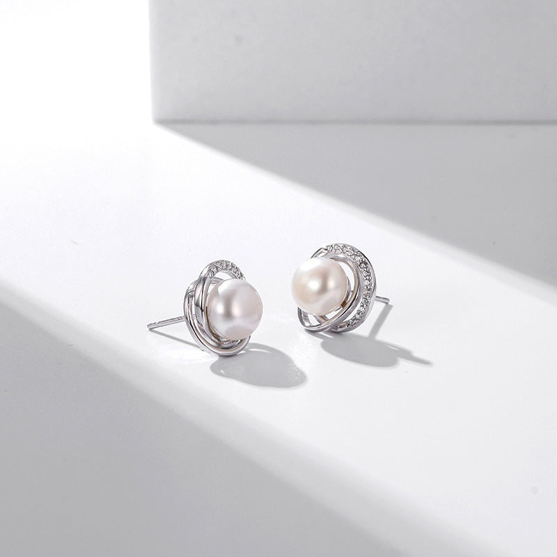 S925 Sterling Silver Pearl Stud Earrings Female Niche Design Versatile Light Luxury Fashion Ear Jewelry