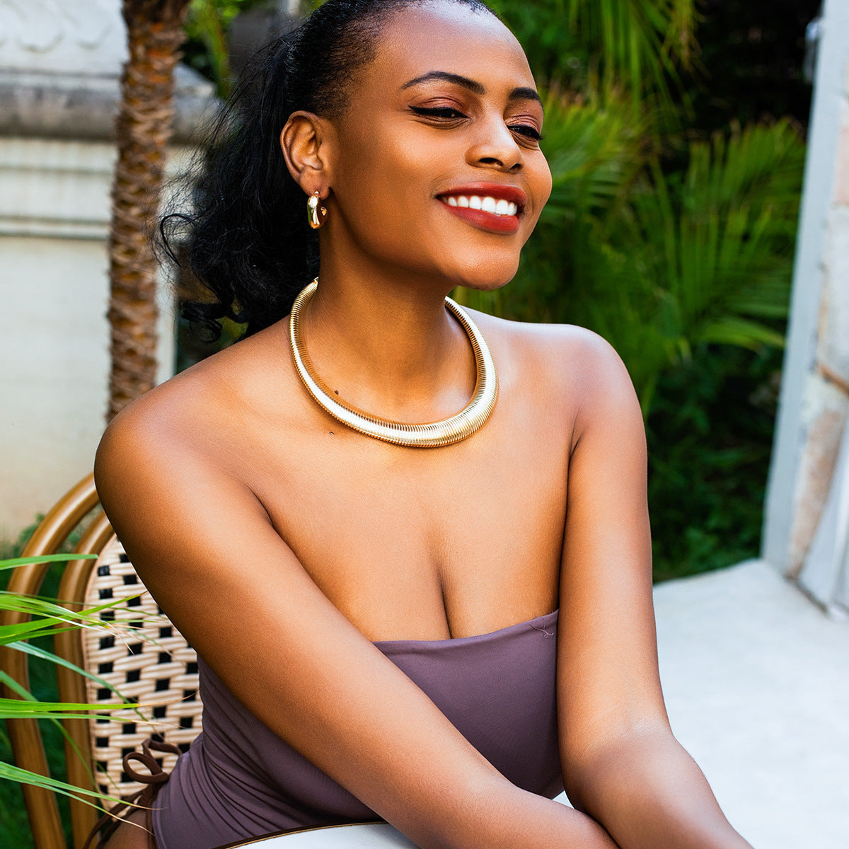 European And American Cross-border Jewelry Simple Fashion Multi-layer Collar Women Necklace Chocker Hip-hop Exaggerated Snake Bone Chain